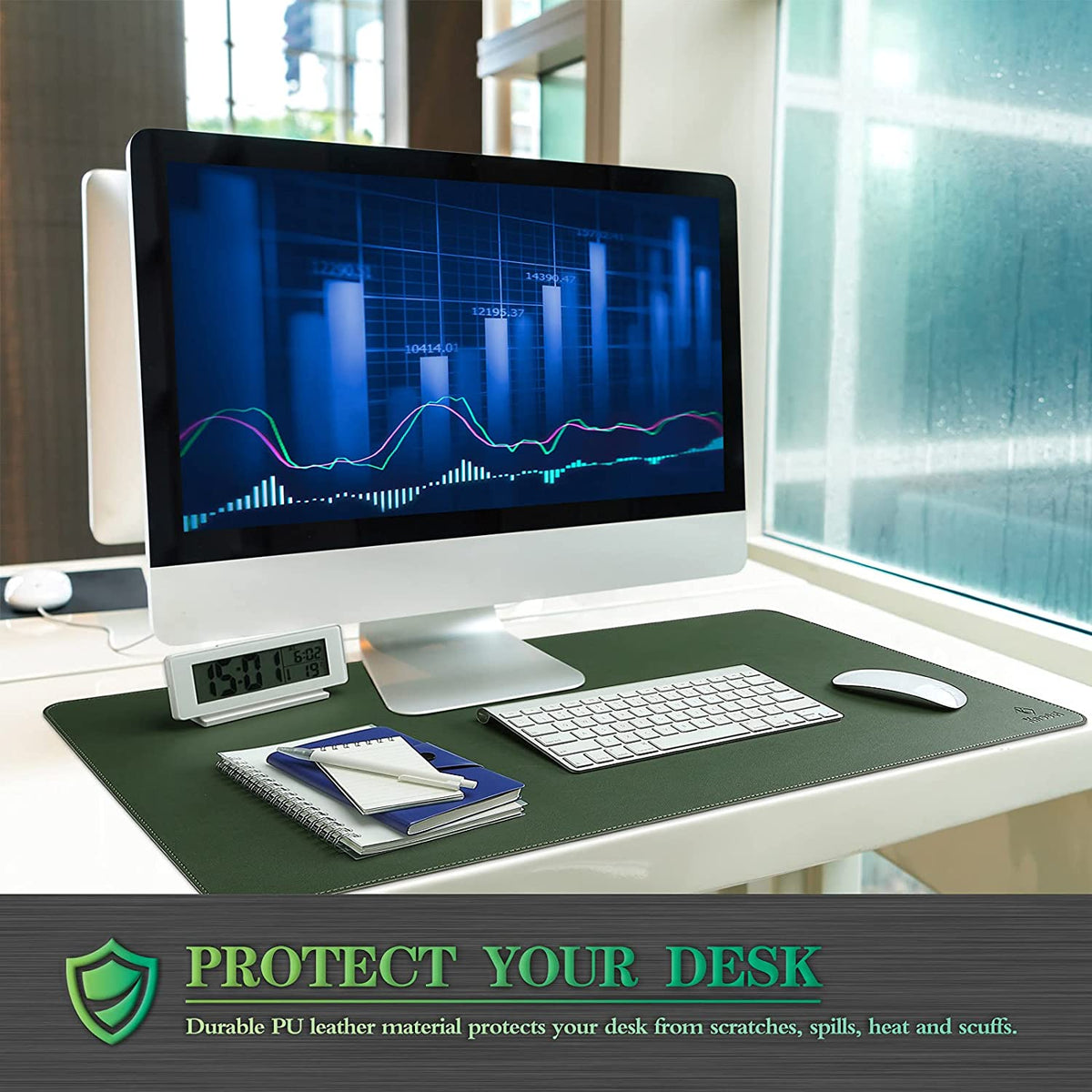 Large Sewing Leather Desk Mat, Desk Pad (Dark Green, 31.5"X15.7")