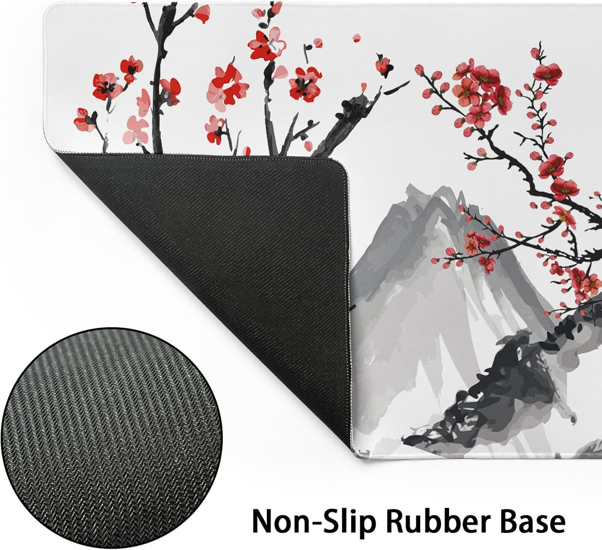 Extended Gaming Mouse Pad Xl，White Japanese Cherry Blossom Large Mouse Mat Desk Pad, Extended Stitched Non-Slip Rubber Edges Mousepad 31.5 X 11.8 Inch