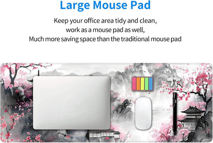 Japanese Cherry Blossom Large Mouse Pad,Gaming Keyboard Desk Pad,Extended Mouse Mat Non-Slip Rubber Base with Stitched Edges for Office Game Home XL 31.5"X11.8"