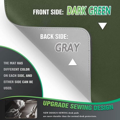 Large Sewing Leather Desk Mat, Desk Pad (Dark Green, 31.5"X15.7")