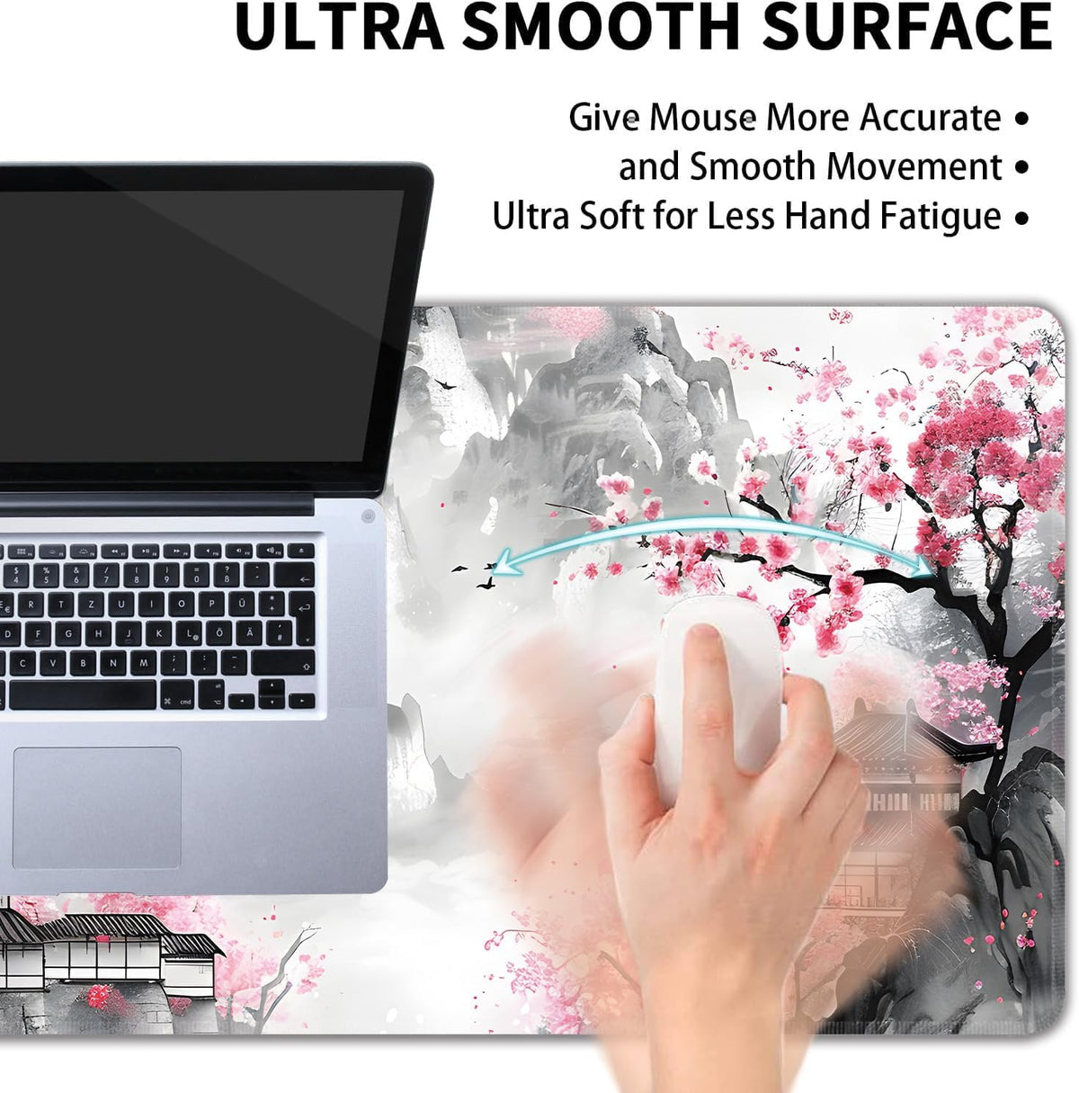 Japanese Cherry Blossom Large Mouse Pad,Gaming Keyboard Desk Pad,Extended Mouse Mat Non-Slip Rubber Base with Stitched Edges for Office Game Home XL 31.5"X11.8"