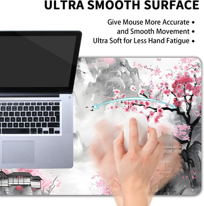 Japanese Cherry Blossom Large Mouse Pad,Gaming Keyboard Desk Pad,Extended Mouse Mat Non-Slip Rubber Base with Stitched Edges for Office Game Home XL 31.5"X11.8"