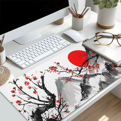 Extended Gaming Mouse Pad Xl，White Japanese Cherry Blossom Large Mouse Mat Desk Pad, Extended Stitched Non-Slip Rubber Edges Mousepad 31.5 X 11.8 Inch