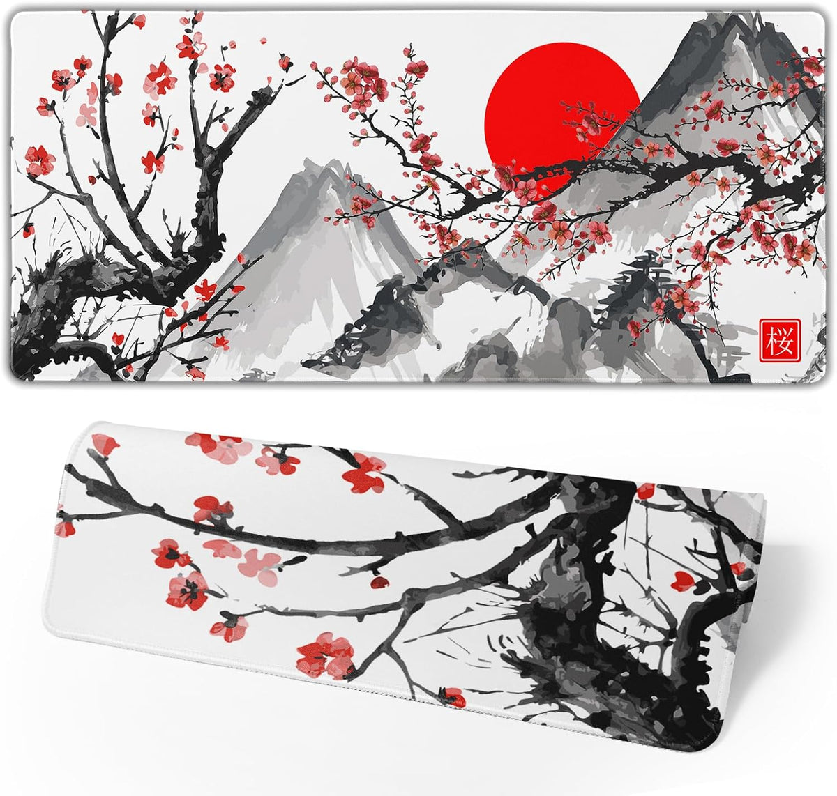 Extended Gaming Mouse Pad Xl，White Japanese Cherry Blossom Large Mouse Mat Desk Pad, Extended Stitched Non-Slip Rubber Edges Mousepad 31.5 X 11.8 Inch