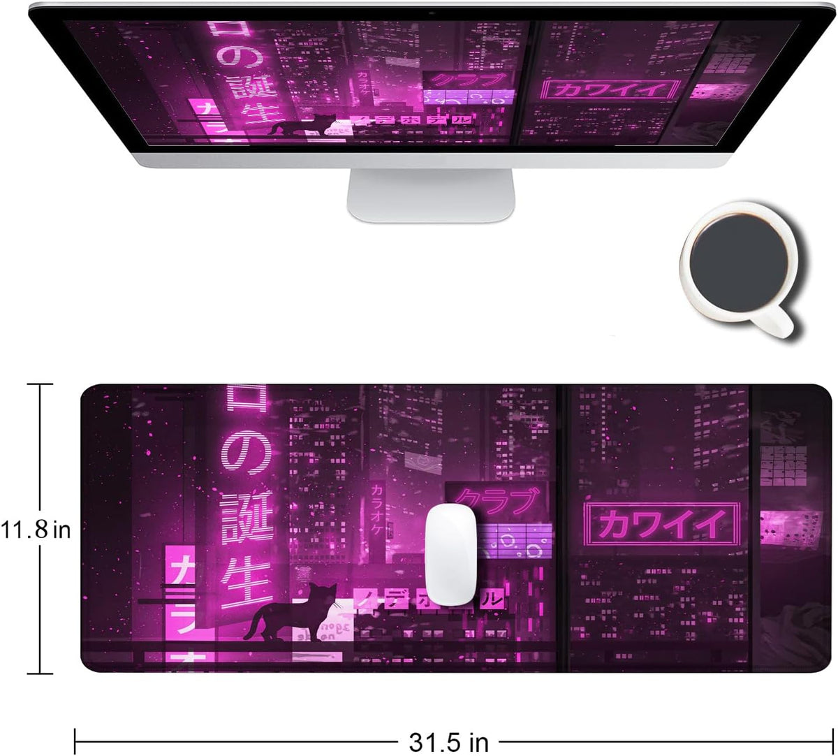 Gaming Mouse Pad, Large Anime Mouse Pads for Desk, Non-Slip Rubber Base Mousepad, Keyboard Mouse Mat Desk Pad with Stitched Edges, 31.5X11.8 Inch