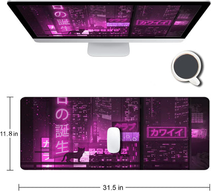Gaming Mouse Pad, Large Anime Mouse Pads for Desk, Non-Slip Rubber Base Mousepad, Keyboard Mouse Mat Desk Pad with Stitched Edges, 31.5X11.8 Inch