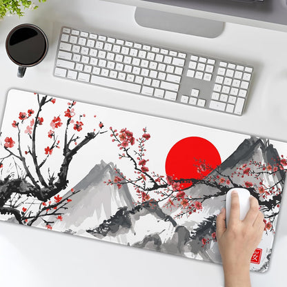 Extended Gaming Mouse Pad Xl，White Japanese Cherry Blossom Large Mouse Mat Desk Pad, Extended Stitched Non-Slip Rubber Edges Mousepad 31.5 X 11.8 Inch