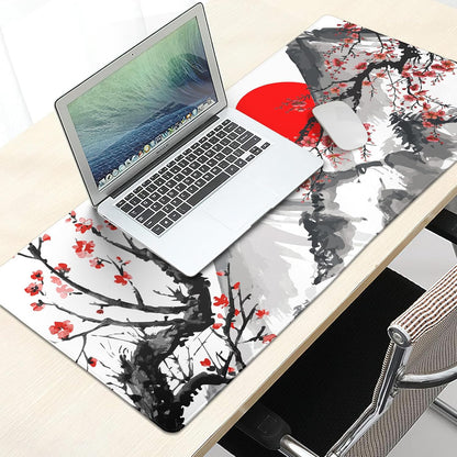 Extended Gaming Mouse Pad Xl，White Japanese Cherry Blossom Large Mouse Mat Desk Pad, Extended Stitched Non-Slip Rubber Edges Mousepad 31.5 X 11.8 Inch